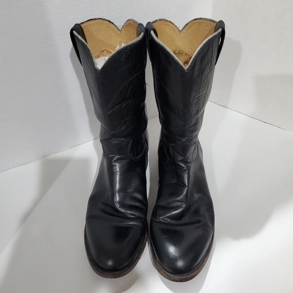 Justin Boots 3133 E Black Leather traditional Roper Boots Mens Size 8 D